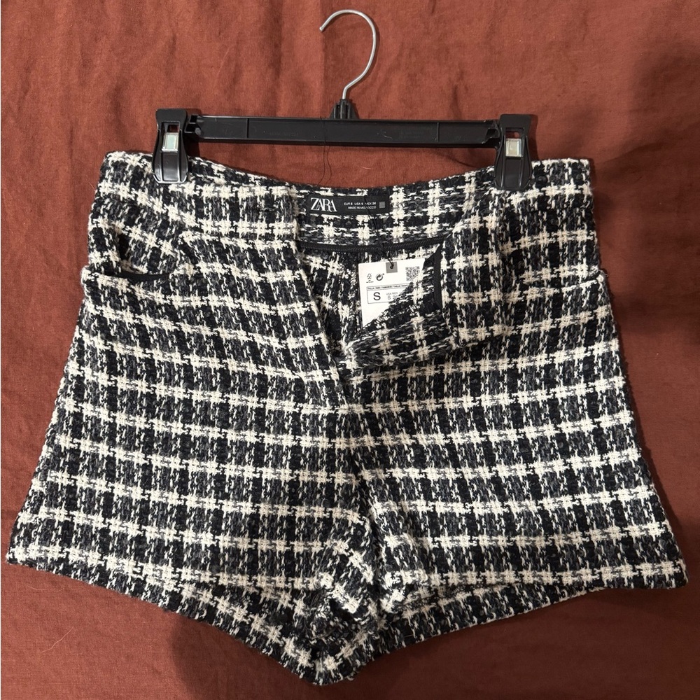 Zara Black and White Women's Shorts tweed holiday gingham short shorts